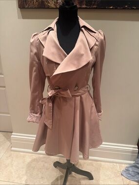 Long Sleeve Wrap Trench Dress in Dusty Rose